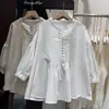 Primavera 2026 Nueva Camisa de Algodón para Mujer con Cuello Redondo Estilo Japonés Blusa Holgada Cárdigan Estilo Mori Vintage Moda para Mujer Reductora de Edad