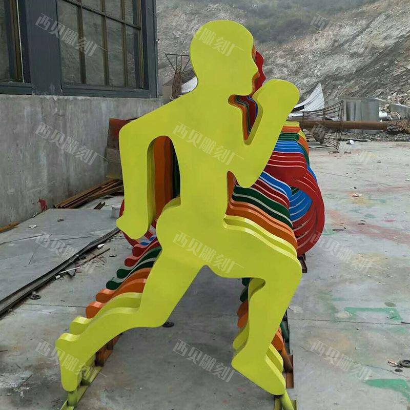 抽象不锈钢跑步人物雕塑详情图606