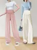 Calça de Maternidade, Calça de Perna Reta de Seda de Gelo, Cintura Alta, Suporte para a Barriga, Modelagem Solta, Roupa Externa, Calça Longa, Roupa de Verão, Calça de Maternidade Solta Casual, Estilo Fino