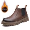 Tubo de cigarro Chelsea botas outono vento britânico botas masculinas de couro alto forrado de lã botas Martin quentes sapatos maré masculina uma geração de cabelo
