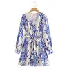 Vestido de verano para mujer estilo europeo y americano 2024, nuevo, manga larga, con cinturón, estampado 7448