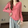 726(260g 92 viscose 8 elastano outono inicial 2023 gola V plus size manga longa camiseta feminina casaco com barra curva