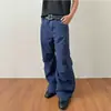 Jeans Cargo de Pierna Ancha Larga Casual para Hombre de Color Original Retro Sueltos Rectos Micro-Acampanados Arrugados Lavados