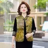 Nueva moda de otoño para mujer, ropa elegante para madre, nueva chaqueta chaleco estilo chino, conjunto de tres piezas de terciopelo dorado para primavera y otoño para mediana edad y personas mayores