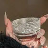 Pulseira Redonda de Aço Titânio Totalmente Cravejada em Diamante Estilo Francês, Pulseira Simples e Fashion de Luxo Leve, Senso de Design, Joia Versátil e Única para Públicos de Nicho
