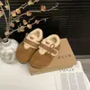 Zapatos tipo Birkenstock de suela gruesa estilo coreano con forro de felpa, detalle de lazo bordado, nueva colección de invierno 2026 para mujer, versátiles zapatos de algodón para clima invernal