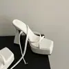 Novedades Verano 2024~Sandalias Plateadas de Tacón Grueso para Mujer, Plataforma Impermeable, Tira Cruzada, Punta Abierta, Suela Gruesa