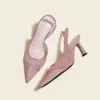 Zapatos de Tacón Alto con Punta Cruzada de Comercio Exterior Europeo y Americano, Tacón de Aguja Hueco, Sandalias de Punta Cerrada para Mujer, Zapatos Mary Jane sin Espalda de 7 cm