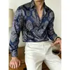 Camisa estampada de manga larga para hombre, camisa de negocios casual de alta gama, top moderno para hombre