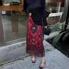 Falda Estrecha para Mujer Primavera y Verano Nueva Estilo Miyake Plisada Retro Estampada de Cintura Alta Recta Ajustada Falda de Media