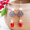 Brincos femininos longos estilo coreano personalizado vermelho ágata temperamento brincos étnicos ponto cênico estilo retro brincos atacado