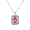 Conjunto de Tres Piezas Rectangular Colgante de Circonita Rosa Moda Sencilla Tourmalina Rosa Simulada Anillo Abierto Ajustable para Mujer