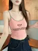 Estilo chica picante estampado de letras color contrastante top de tirantes camisola sexy para mujer verano ajuste ceñido con almohadillas en el pecho capa base top exterior