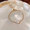 Pulsera Ajustable de Diamante Ovalado de Zirconia Chapada en Oro Real de Lujo Ligero Pulsera de Moda de Alto Sentido Pulsera Comodín para el Día a Día