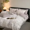 Conjunto de Cama de Inverno Quente de Lã de Alto Peso com Leite Veludo, Conjunto de Quatro Peças com Pelo de Coelho Adicionado, Conjunto de Roupa de Cama com Capa de Edredom de Inverno Espessa