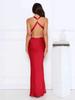 Elegante Vestido Slip sin Mangas con Cuello en V Drapeado para Mujer, Otoño 2025 Nuevo Sexy Vestido Ajustado de Satén sin Espalda con Cola de Pez