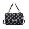 Nova Bolsa de Lona Jeans Xadrez Feminina Nicho Fashionável Corrente de Alta Qualidade Portátil Pequena Quadrada Bolsa Transversal