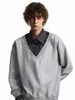 Moletom patchwork estilo novo, primavera e outono, retrô americano, camisa polo masculina e feminina com design de gola virada, camiseta de manga comprida, moderno
