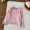 Roupa infantil para meninas, camiseta de manga comprida de outono com bordas franzidas, top infantil, roupa para bebê menina Classe A