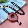 Cadena para Suéter de Ágata de Colores, Hebilla de Paz de Ágata Roja, Collar de Círculos Concentricos, Colgante de Moda con Hebilla Excéntrica