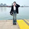 Moda 2024 Nueva Llegada Moda Versátil Cintura Alta Alta Elasticidad Alta Elasticidad Pantalones Herradura Ciber Populares Jeans Forrados de Polar Engrosados