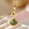 Conjunto de cadena y colgante de cisne para mujer, de plata esterlina S925, chapado en oro, jade hetiano, único, simple y combinable