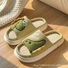 Pantuflas de Lino Cuatro Estaciones Absorbentes de Sudor Transpirables Suela Gruesa Dibujos Animados Lindo Dinosaurio Usando Hogar Antideslizantes Interior Pareja Hombres