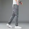 Jeans Cinza Fumaça de Outono de Tencel para Homens de Hong Kong 2026 Nova Marca Tendência Reta Slim Calças Longas de Primavera e Outono