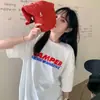 Camiseta Manga Curta com Estampa de Letras Estilo Harajuku para Mulheres Verão 2026 Nova Estilo Coreano Estudante Ins Top Tendência