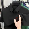 Camisa Polo de Manga Corta Casual de Negocios de Seda Helada de Nuevo Estilo de Verano para Hombres Jóvenes y de Mediana Edad Transpirable Delgada con Cuello