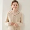 Cárdigan de Cachemira con Cremallera y Capucha 2026 Nuevo Estilo Otoño e Invierno Camiseta Básica Suelta Adelgazante para Mujer Chaqueta Corta de Estilo Suave