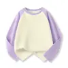 Camiseta de manga larga raglán para niños de marca de moda al por mayor algodón para niños top de colores combinados nueva camisa básica de color liso para niñas Zhongda