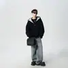 Coleção Primavera/Outono 2026: Moletom Cardigan com Capuz Masculino com Zíperes Duplos, Estilo Retro Americano, Silhueta Simples, Peça de Roupa Casual de Caimento Solto