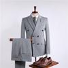 Traje Formal Raya Gris Doble Botonadura Traje de Boda de Tres Piezas para Hombre Atuendo de Presentación para Anfitrión