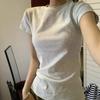2025 Nueva Camiseta de Algodón Puro de Manga Corta para Mujer Hombro Derecho Aspecto Adelgazante Estilo Coreano Ins Estilo Puro Lustre Nicho Camiseta Interior Superior