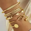 Estilo Retrô Europeu e Americano, Único e Exagerado, Simples e Moderno, Empilhável, Amarrado, Conjunto de Pulseiras Abertas Geométricas Irregulares, Joias