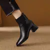 2026 Zapatos Hechos a Mano para Mujer Puntera Cuadrada Retro Tacón Grueso Tacón Medio Botines con Cremallera Trasera Botas Altas hasta la Rodilla Botas Martin