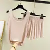 Conjunto de pijama de verano para mujer, top sin mangas de modal y shorts, fino, corte holgado, se puede usar para salir, pijama casual de dos piezas sin mangas