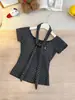 5143# Camiseta de Manga Corta con Cuello en U de Lunares Estilo Chica Picante Diseño Femenino de Sentido Nicho Ribete Fluido Ajustado Favorecedor con Almohadillas en el Pecho Top