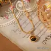 Ani Beni Original Otoño e Invierno Versátil Perla Ojo de Tigre Natural Piedra Collar para Mujer Cadena de Suéter de Cuentas de Piedra Asimétrica