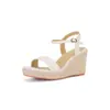 Sandalias de cuña Jingang Shoes Mj90101 para mujer Modelo nuevo 2026 Suela gruesa Punta abierta Cuerda de cáñamo Zapatos de tacón alto con suela gruesa para mujer