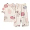 Pijama con Almohadilla en el Pecho para Mujer Verano 2025 Nuevo de Manga Corta Pantalón Capri de Algodón para Niña Casual Anti-golpes Ropa para el Hogar