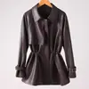 Chaqueta de Cuero Haining Transfronteriza Cortavientos para Mujer con Cordón 2026 Otoño Chaqueta de Cuero de Cuello Cuadrado Abrigo Corto Versátil Elegante Ropa para Viajes