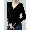Elegante suéter gris con cuello en V estilo francés para mujer, nuevo modelo otoño/invierno 2026, se puede usar como capa exterior o como capa base, top de punto