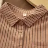 Camisa Retro de Algodón y Lino a Rayas Suelta de Algodón Cepillado Hombro Normal Estilo Commuter para Mujer Manga Larga Camisa Base