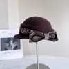 Cinta Impresa de Lujo Ligero Moda Boina de Lana para Mujer Invierno Sencillo Lazo Boina de Pintor Sombrero Versátil Literario