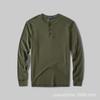 Primavera 2025 Camiseta de Hombre de Algodón Puro Lavado con Cuello Henley de Manga Larga para Hombre Camiseta de Hombre de Cuello Redondo de Color Puro para Capa Interior