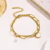 Pulsera de Acero Inoxidable con Diseño de Corazón, Pulsera de Titanio Acero Perla de Moda Europea y Americana para Mujer, Colgante de Concha en Forma de Corazón, Joyería Chapada en Oro