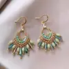 Brincos de Gancho com Franjas Verdes Estilo Resort para Mulheres 2026 Novo Estilo Popular Brincos de Moda Elegantes de Alta Qualidade