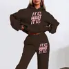 Mais Vendido na Amazon Conjunto de Moletom Simples Feminino com Estampa de Letras Outono Manga Longa com Capuz Estilo Europeu e Americano